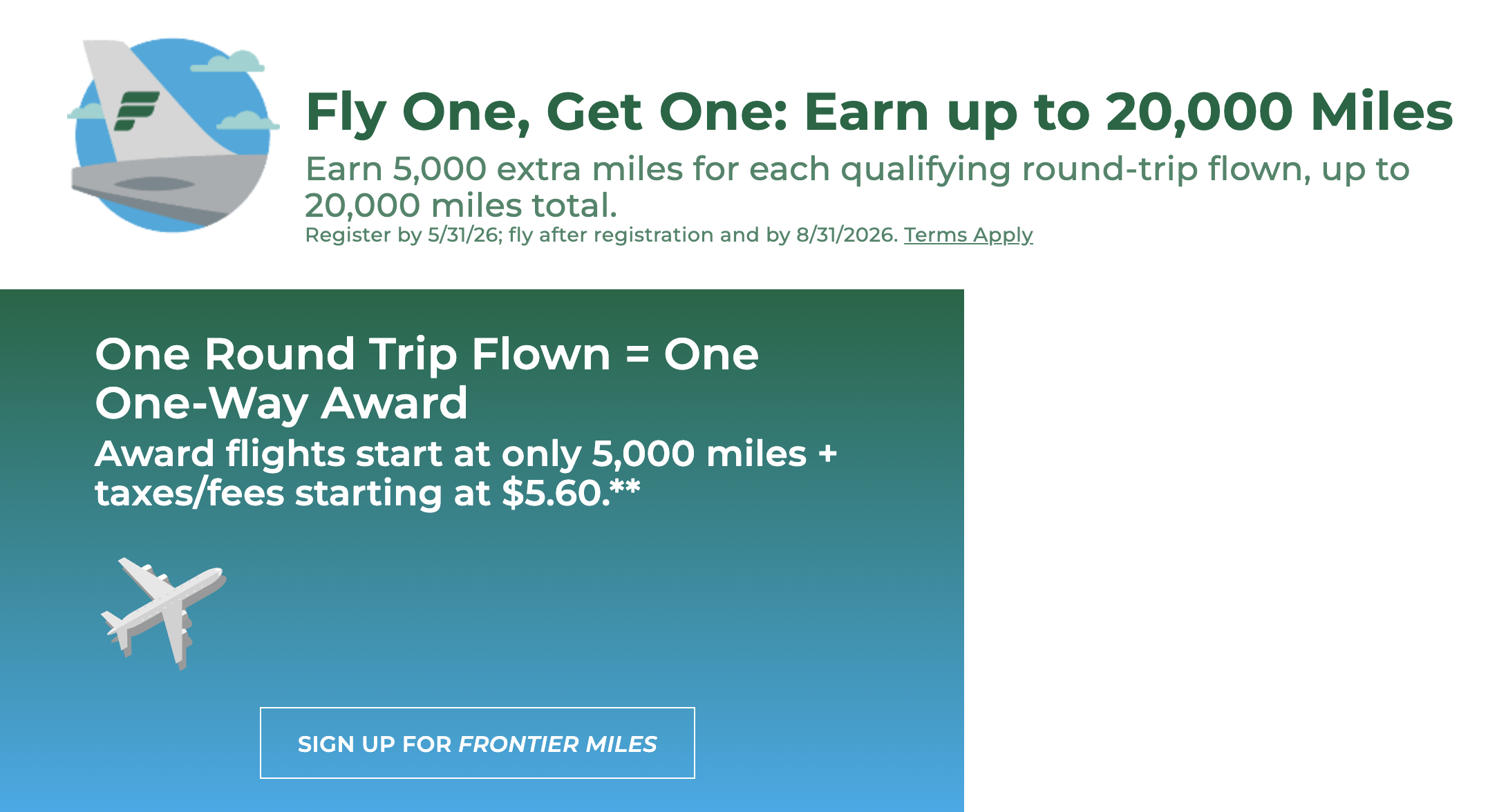 Screenshot of Frontier Airlines bonus miles promotion.