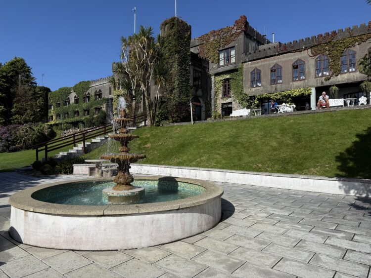 Fountain in front of a castle hotel in Ireland.