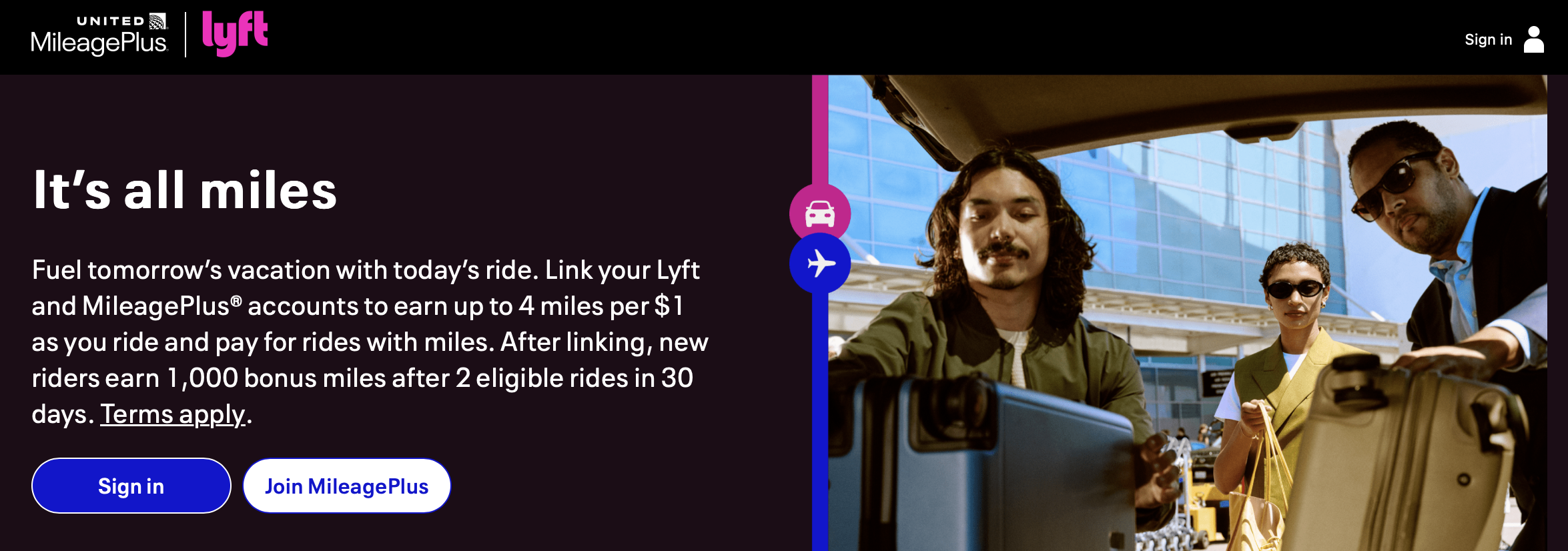 Screenshot of Lyft / United partnership.
