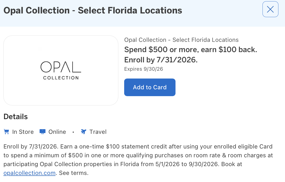 Amex Offer for Opal Collection