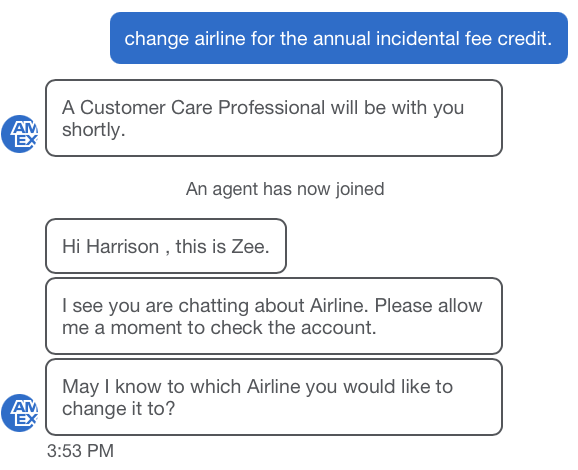 American Express chat feature