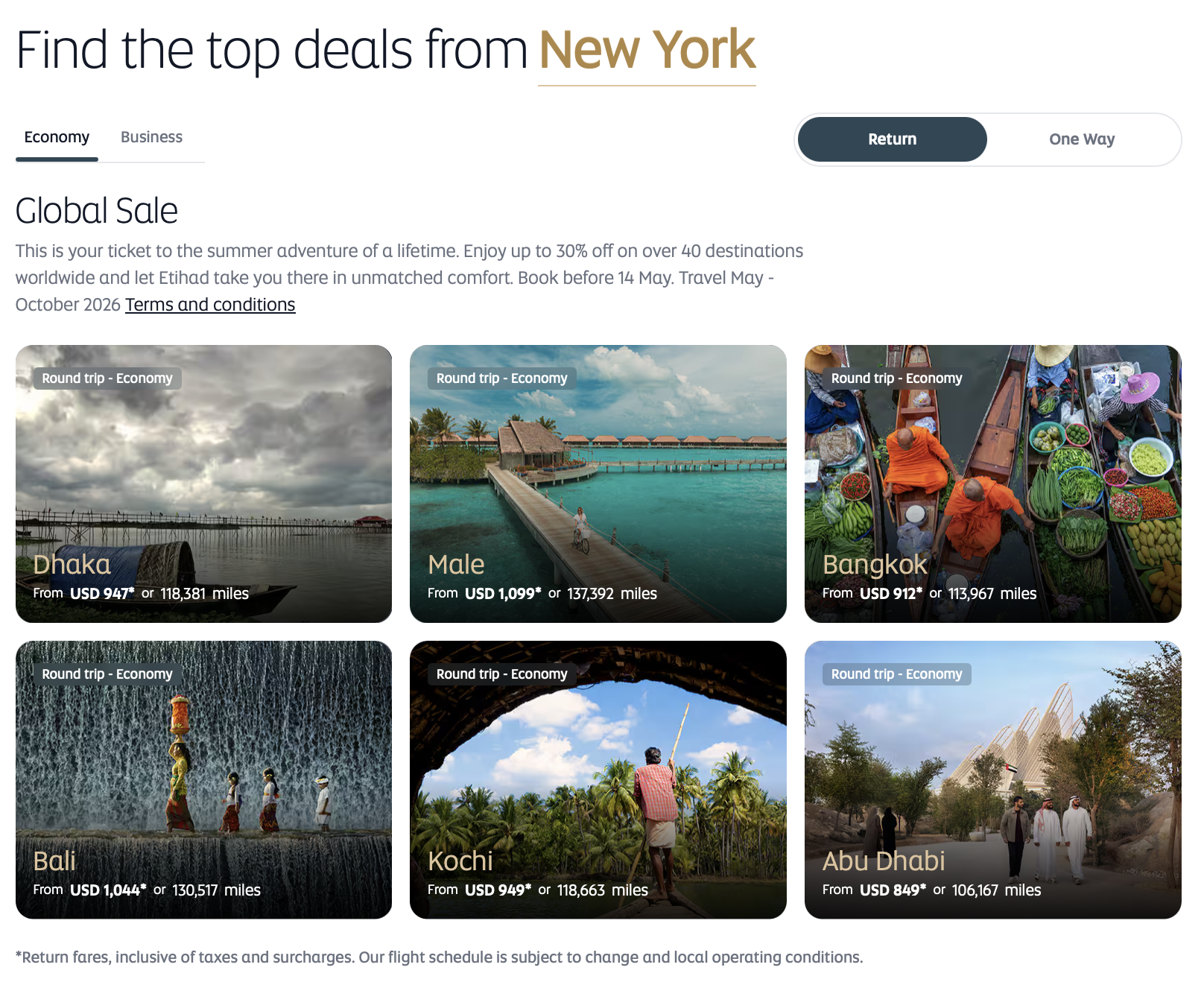 Etihad flight deals from New York
