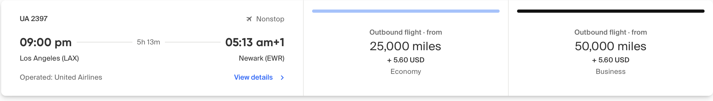 Flight details and pricing information