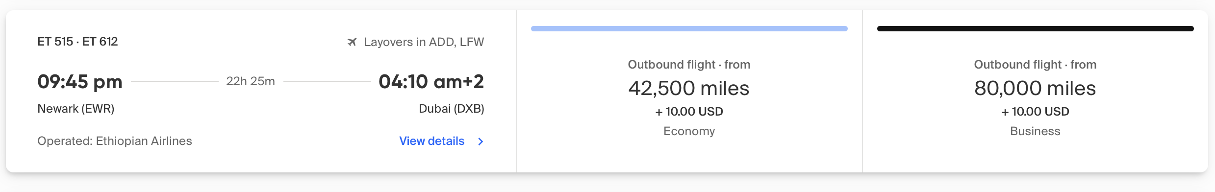 Flight details from Newark to Dubai