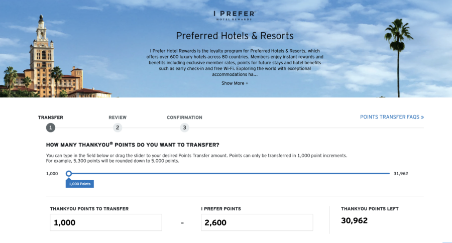 Transfer Citi ThankYou Points to I Prefer with a 30% bonus