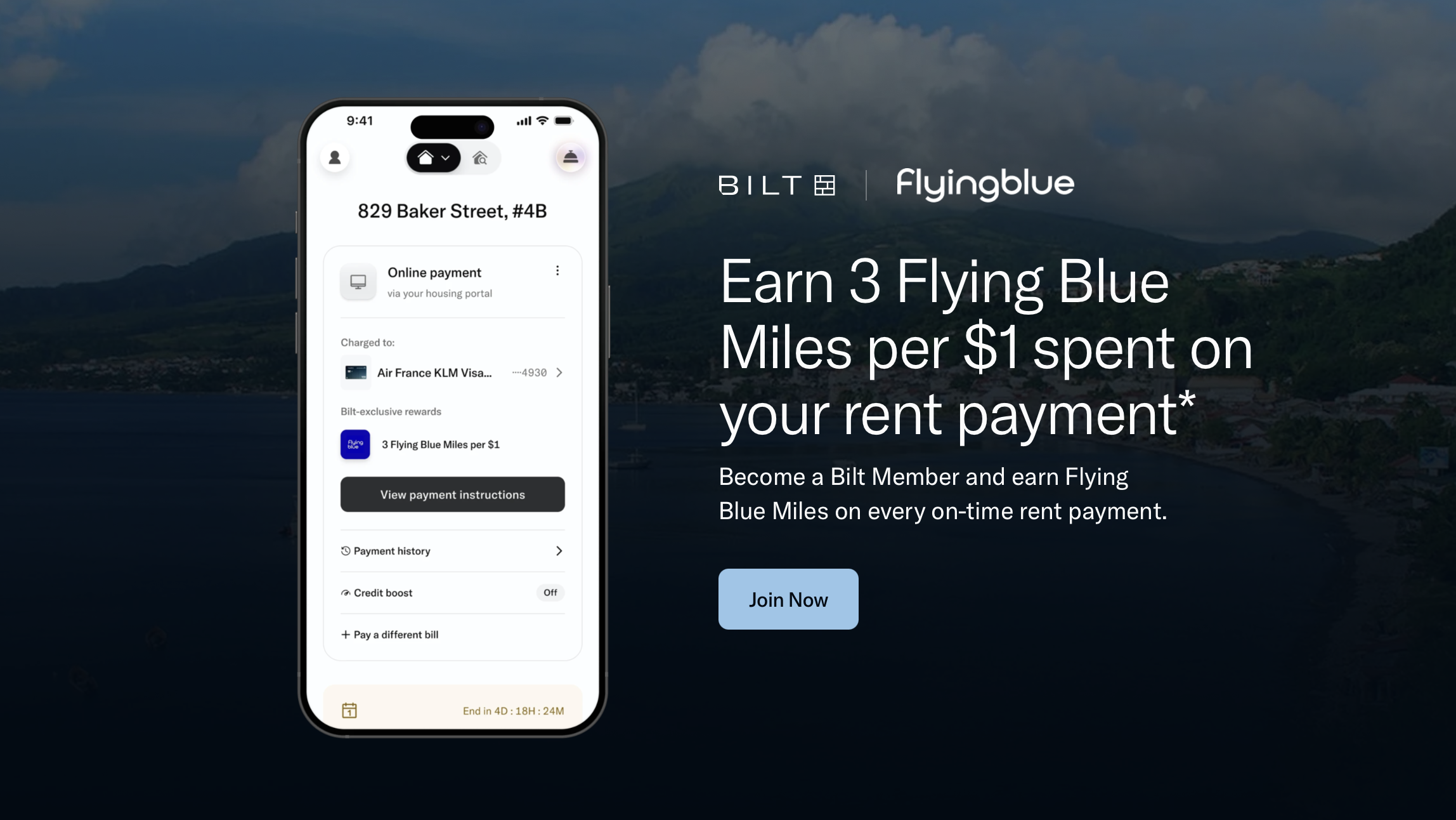 Bilt/Flying Blue earn 3X miles on rent payments promo banner