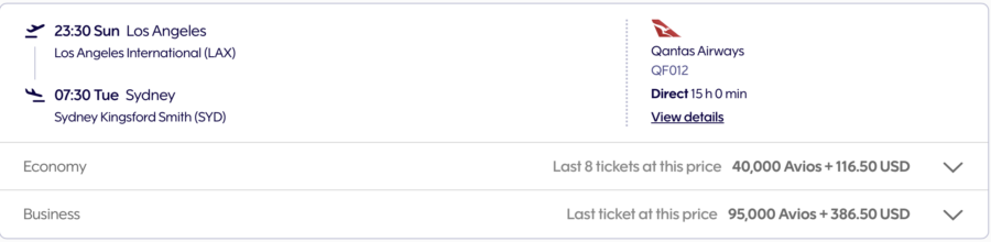 LAX to SYD award flight results through Finnair