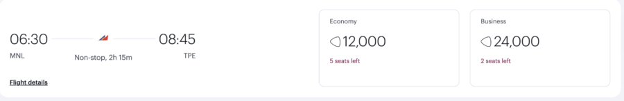 Qatar award pricing for Philippine Airlines flight from MNL to TPE