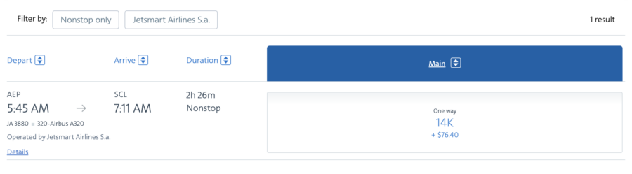 JetSMART award via AAdvantage EZE-SCL