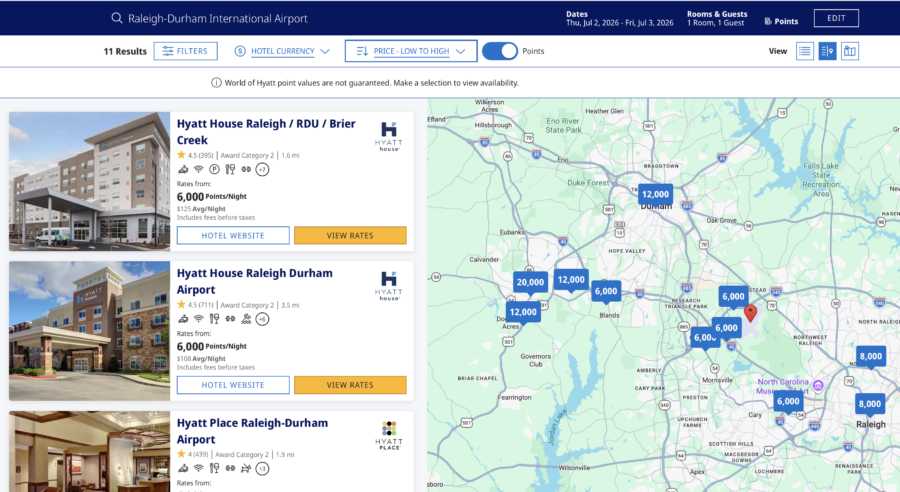 Search results of Hyatt properties near RDU