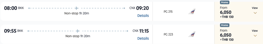 Etihad award pricing for Bangkok Airways flight from BKK to CNX