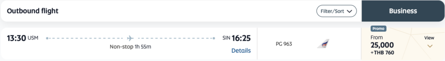 Etihad award pricing for Bangkok Airways flight from USM to SIN