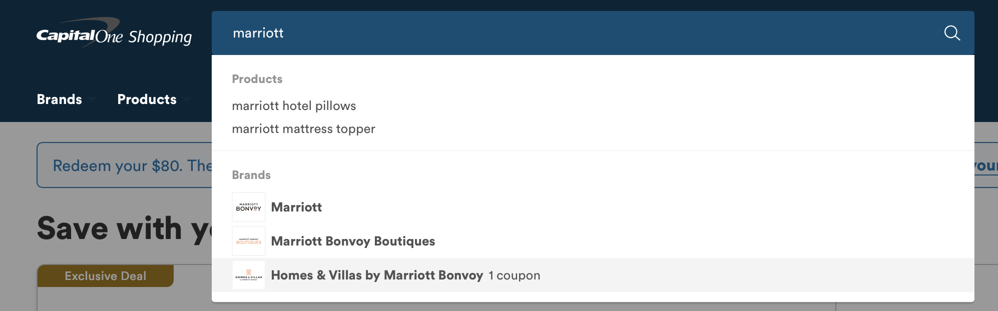 Capital One Shopping search bar with Marriott