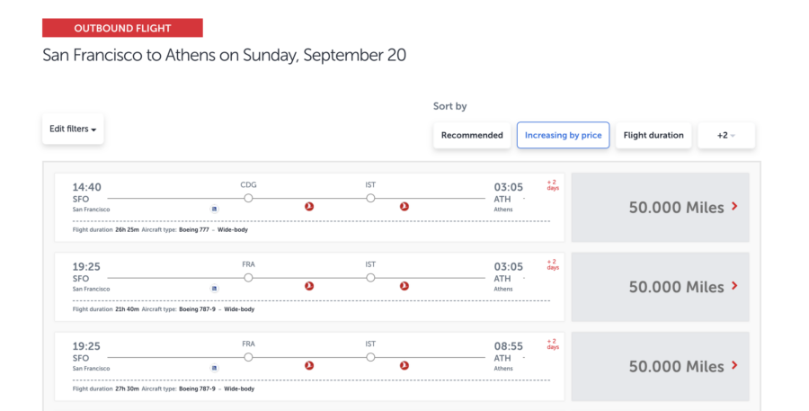 Turkish Star award search results SFO-ATH