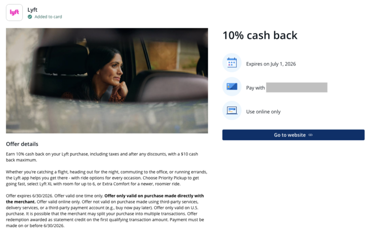 10% at Lyft (current Chase offers)