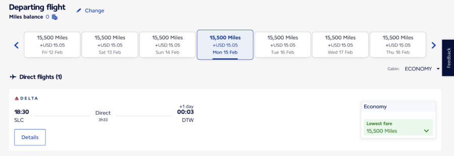 Flying Blue redemption from SLC to DTW