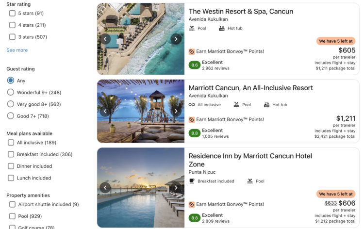 Screenshot of Vacations by Marriott Cancun examples