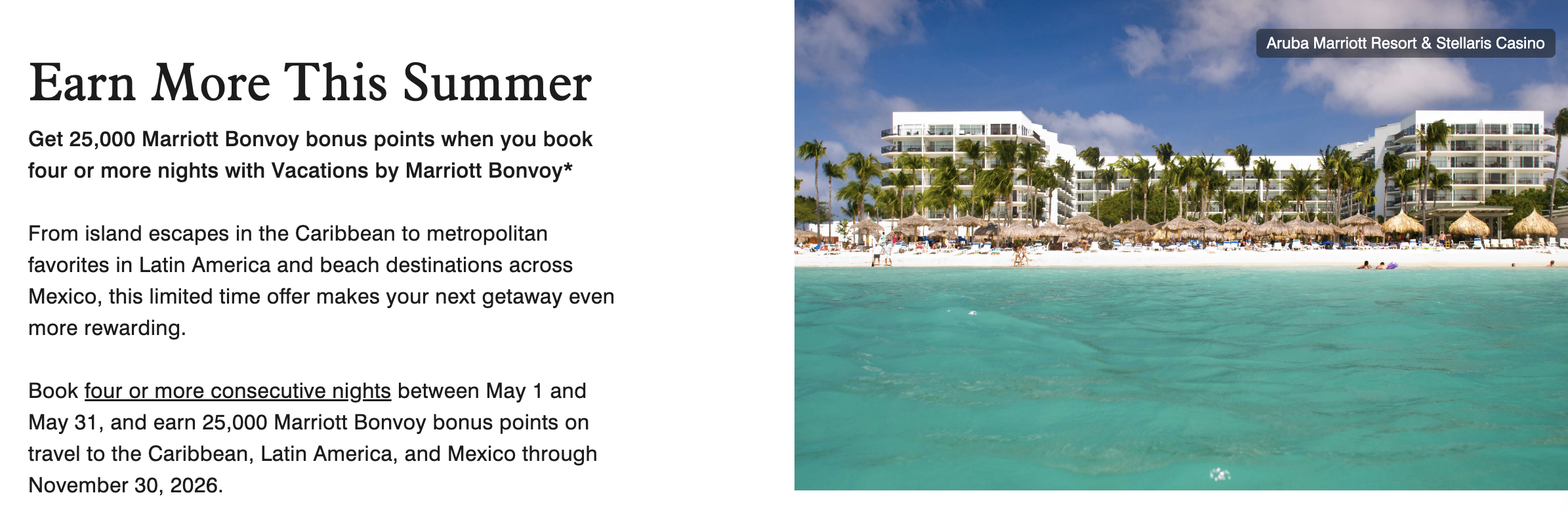 Screenshot of Vacations by Marriott May 2026 promo