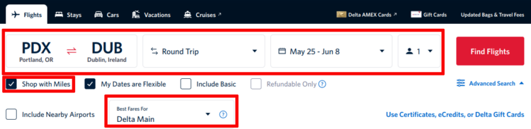Delta SkyMiles Award search online