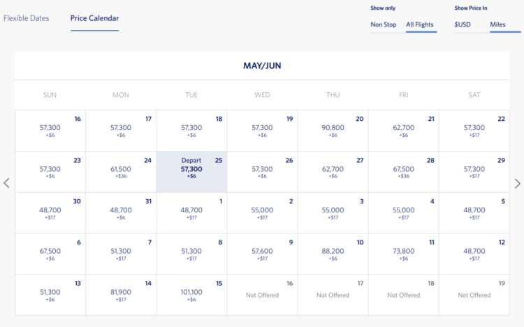 Delta five-week price calendar