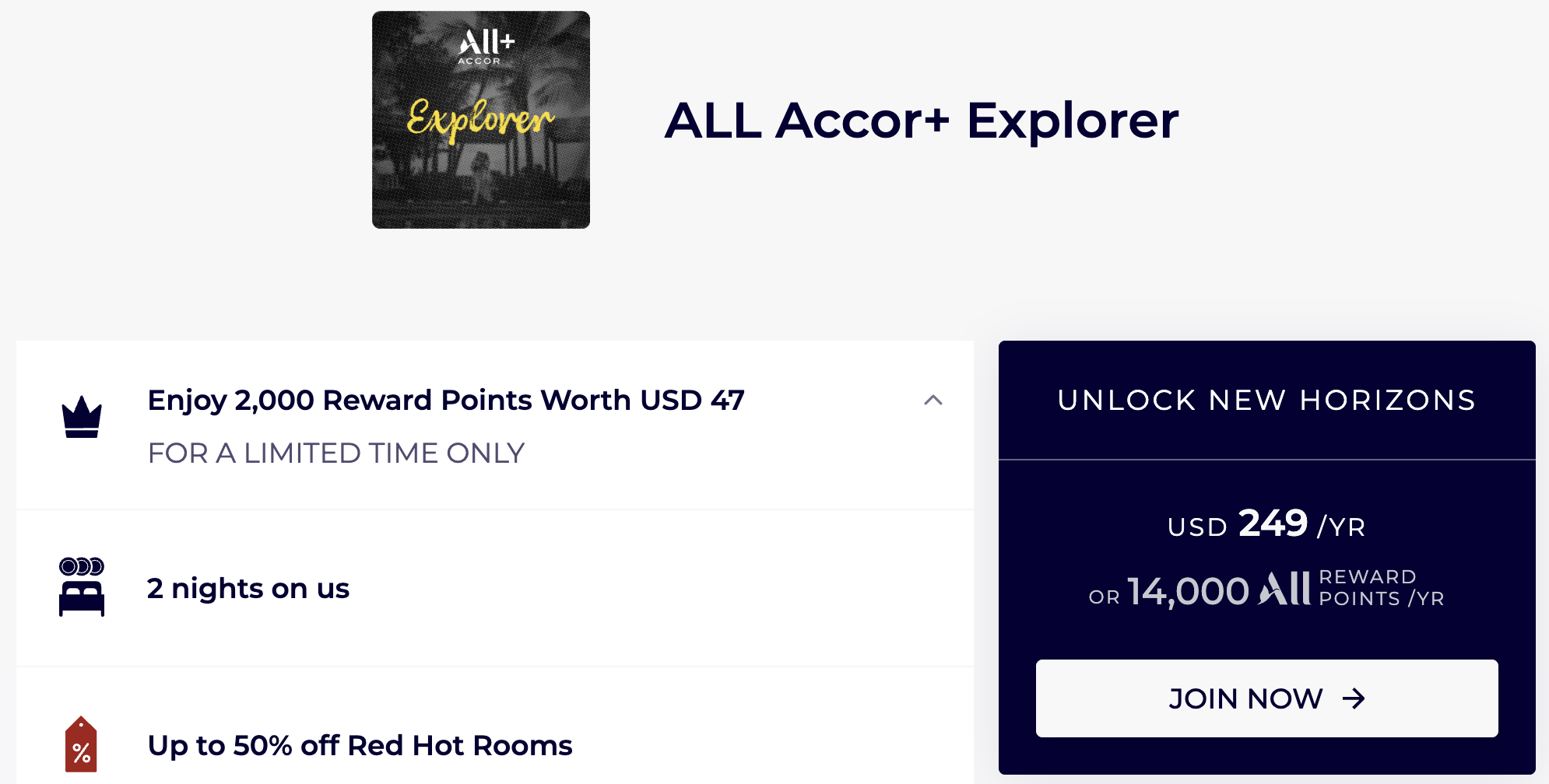 Screenshot of Accor Explorer bonus points offer.