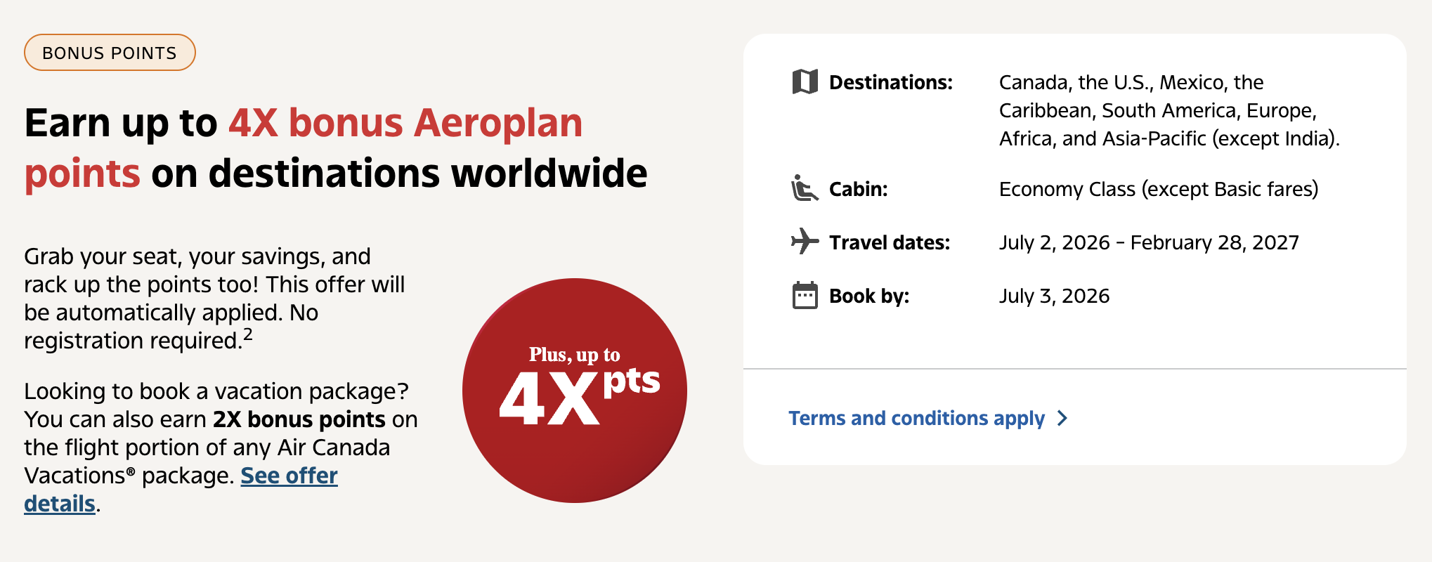 Screenshot of Air Canada Aeroplan bonus point promotion.