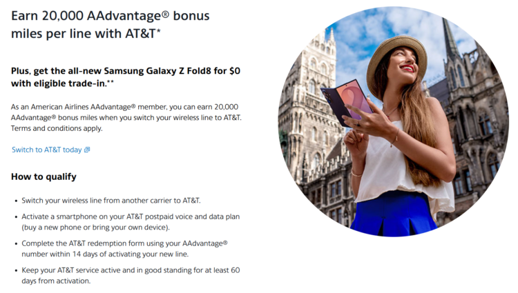 Terms of American Airlines AAdvantage offer for bonus miles on AT&T