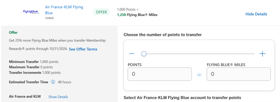 Details of American Express Membership Rewards transfer bonus to Flying Blue