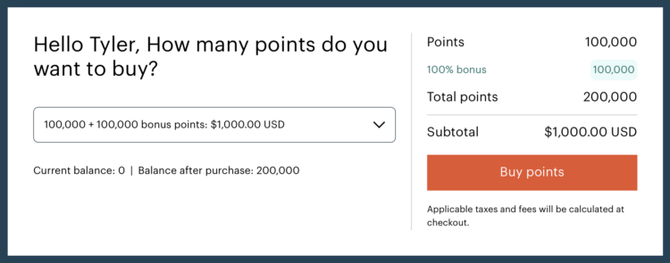 Screenshot of Points.com buying IHG points.