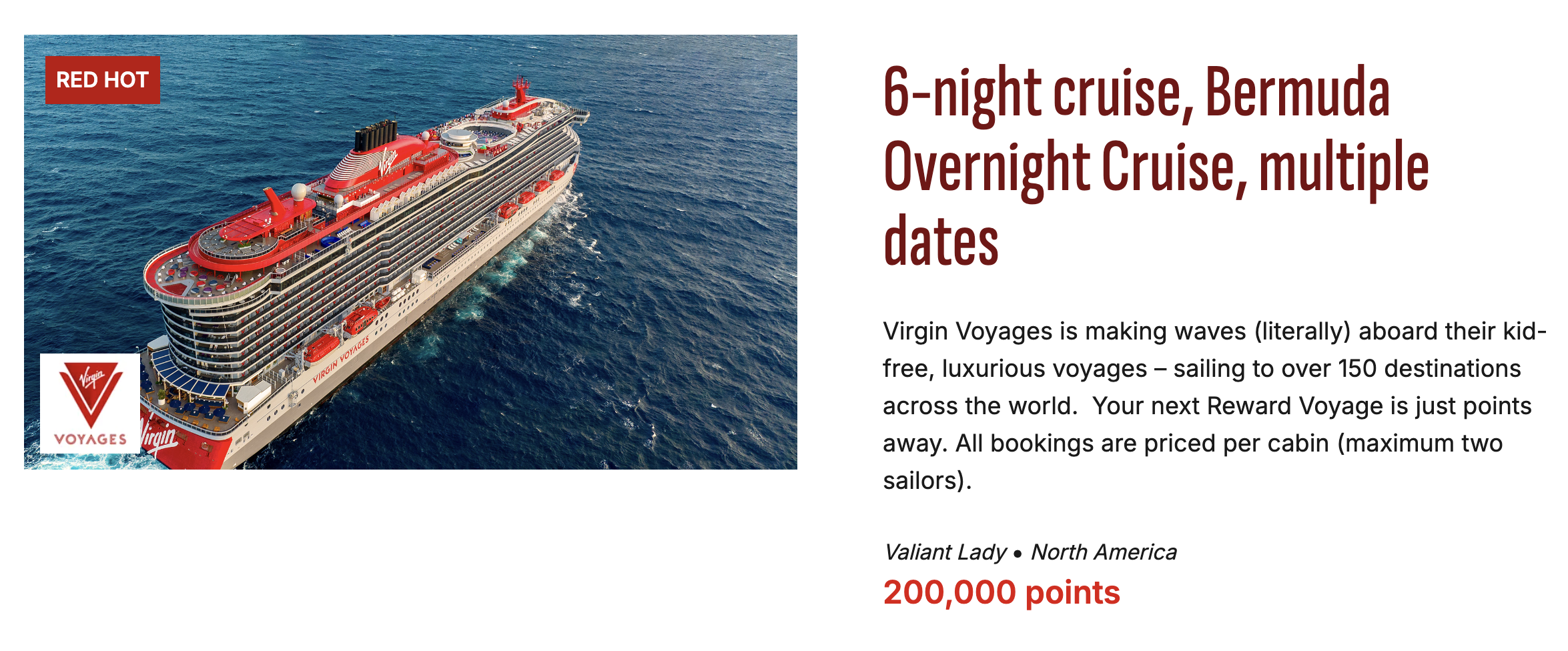 Screenshot of Virgin Red cruise booking.