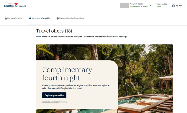 Capital One Travel offers landing page