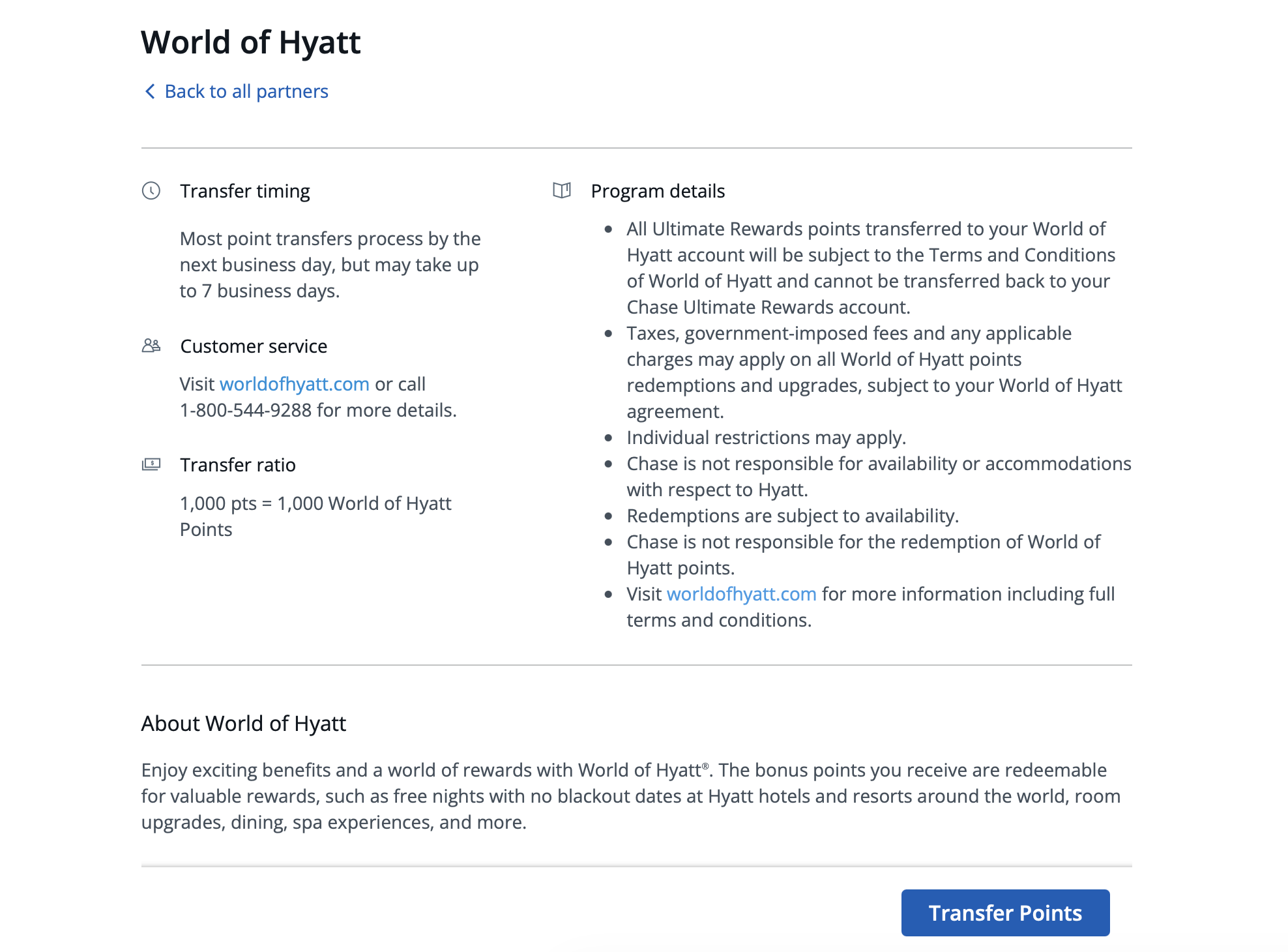 Screenshot of Chase Ultimate Rewards transfer to World of Hyatt.