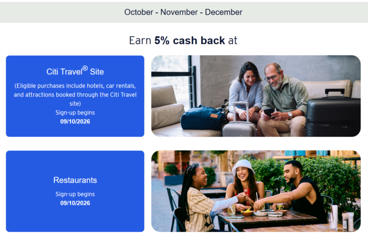Screenshot of Citi Dividend bonus categories for Q4 2026