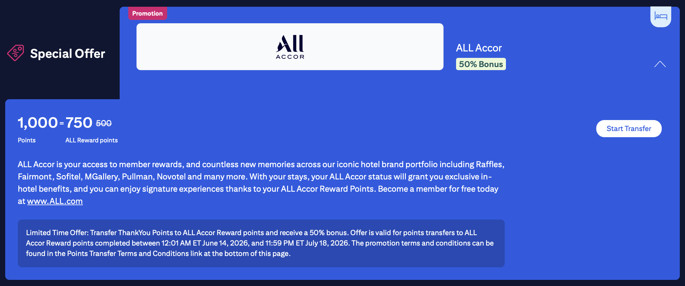 Screenshot of Citi ThankYou/Accor transfer bonus.