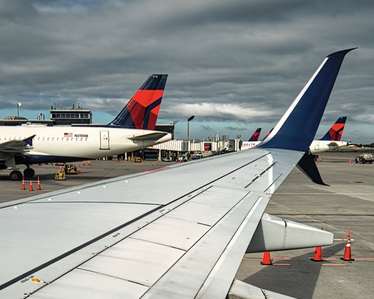Delta plane as seen through the window of another Delta plane.
