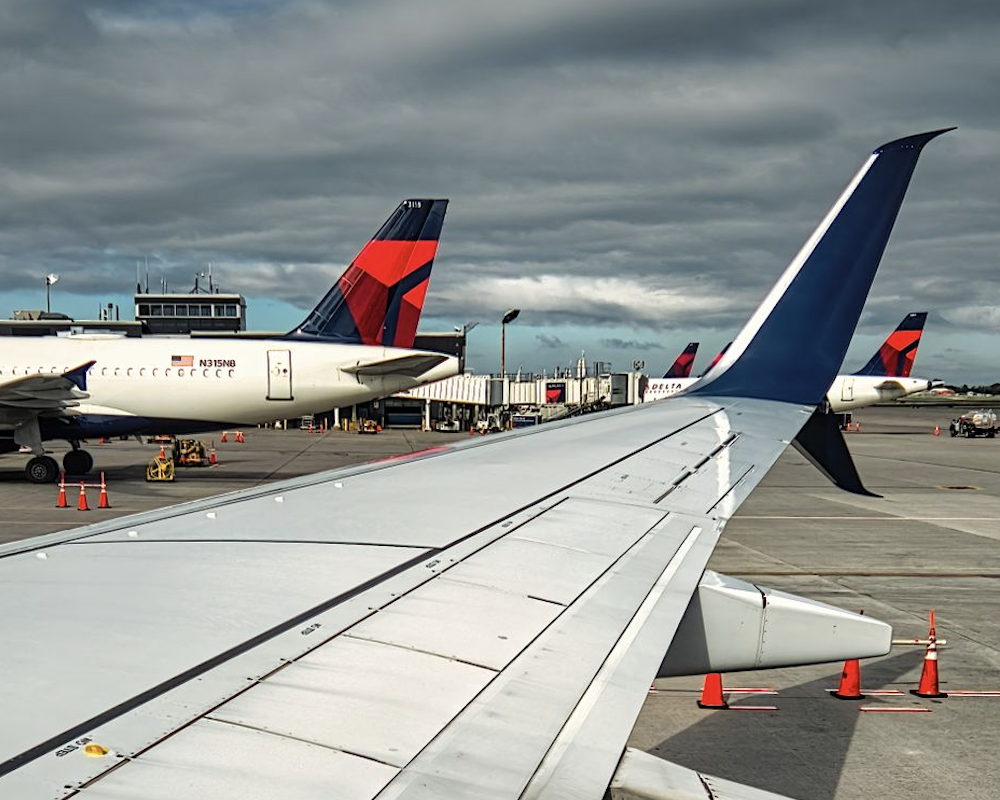 Delta plane as seen through the window of another Delta plane.