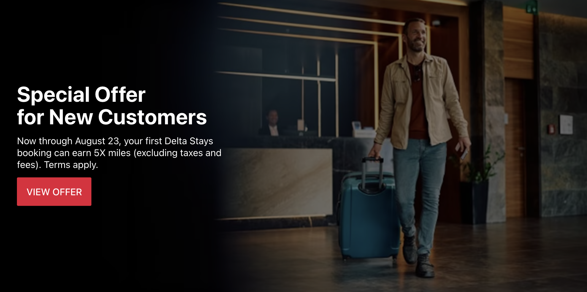 Screenshot of Delta Cars and Stays new member promo.