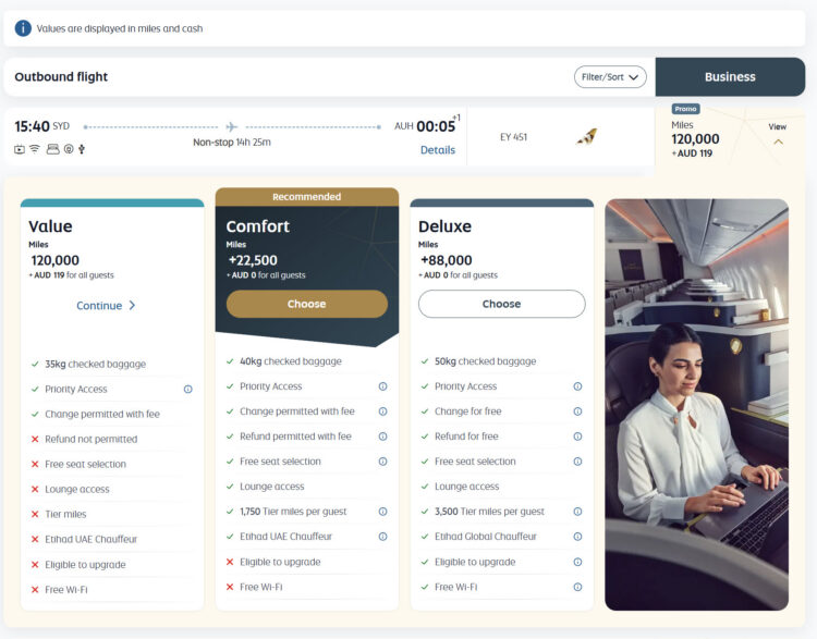 Etihad Business Class award from Sydney to Abu Dhabi