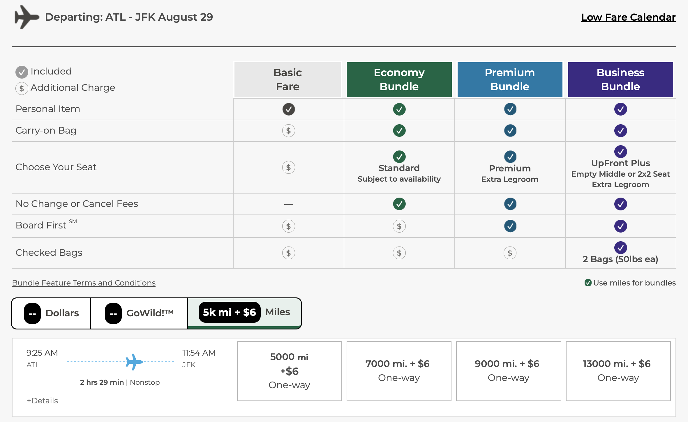 Screenshot of Frontier Airlines award from ATL to JFK.