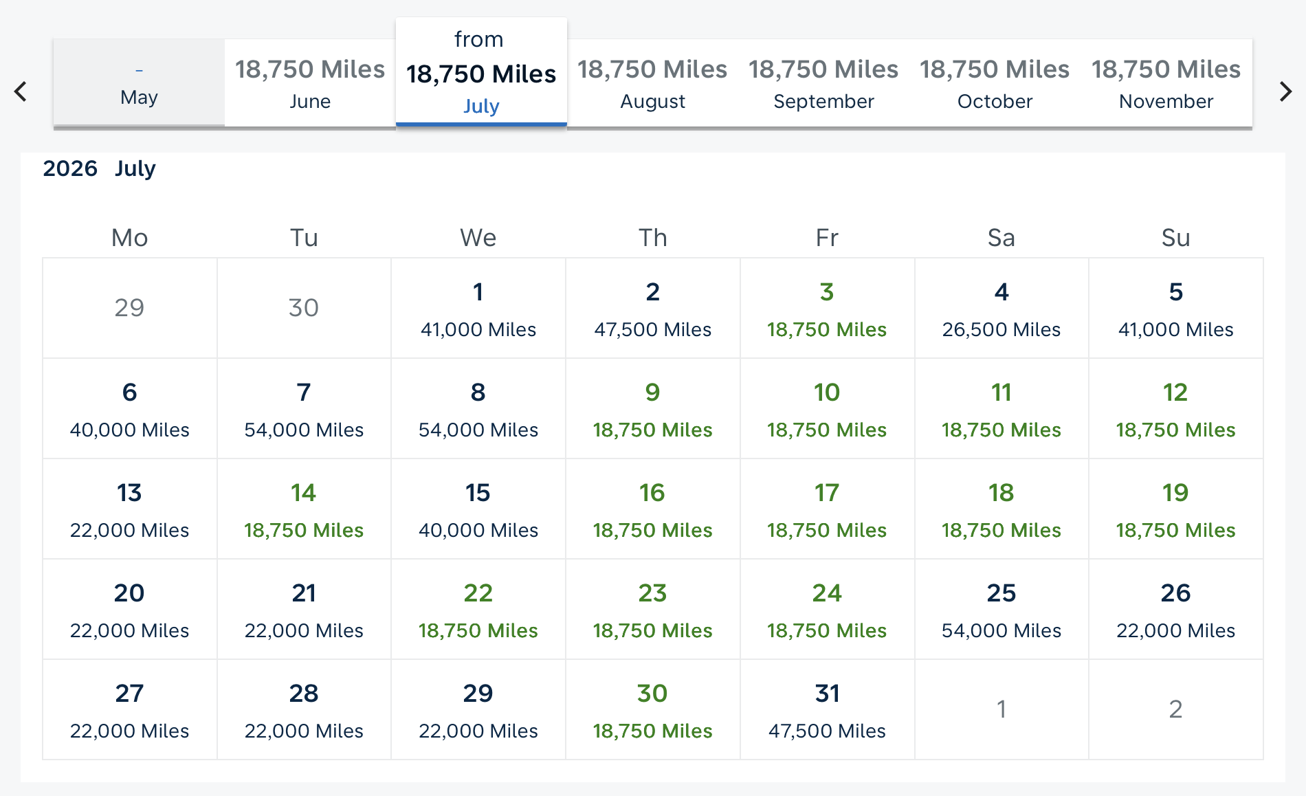 Screenshot of Flying Blue award availability from BOS to CDG.