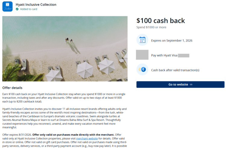 Details of Chase Offer for Hyatt Inclusive Collection