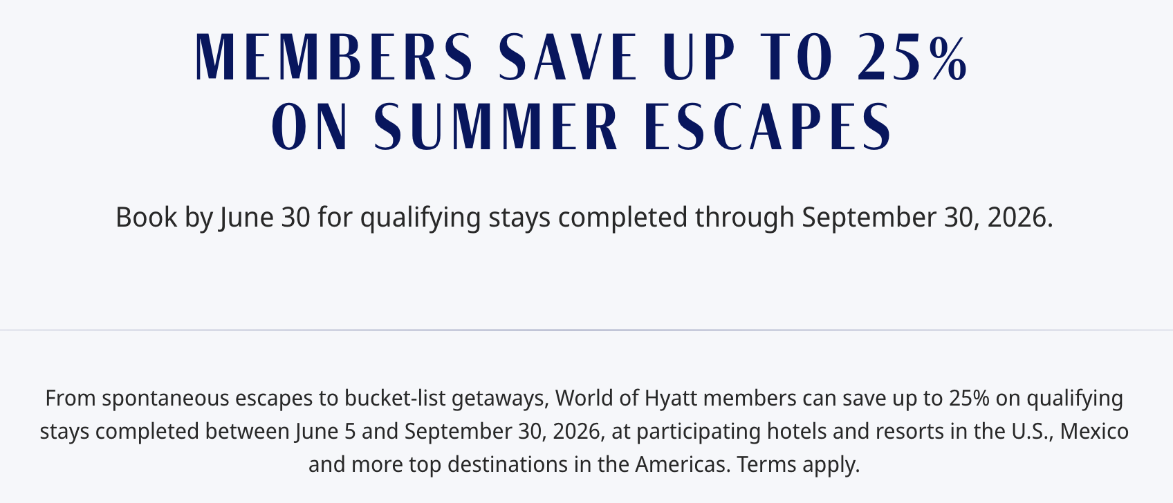 Screenshot of Hyatt 25% off promo.