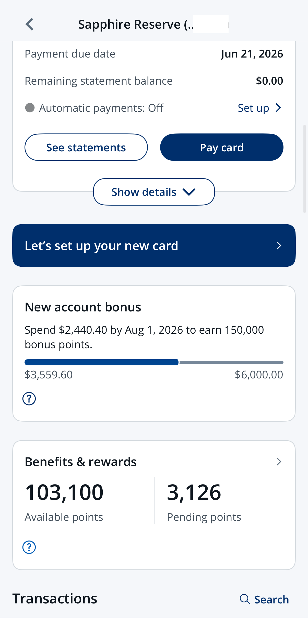 Chase app displaying the "New account bonus" widget