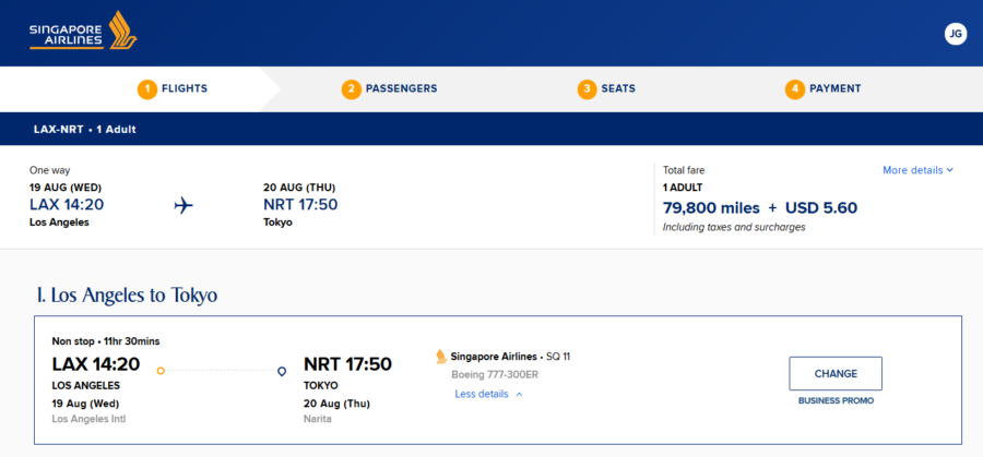Singapore Airlines Spontaneous Escapes discounted award pricing from Los Angeles to Tokyo Narita