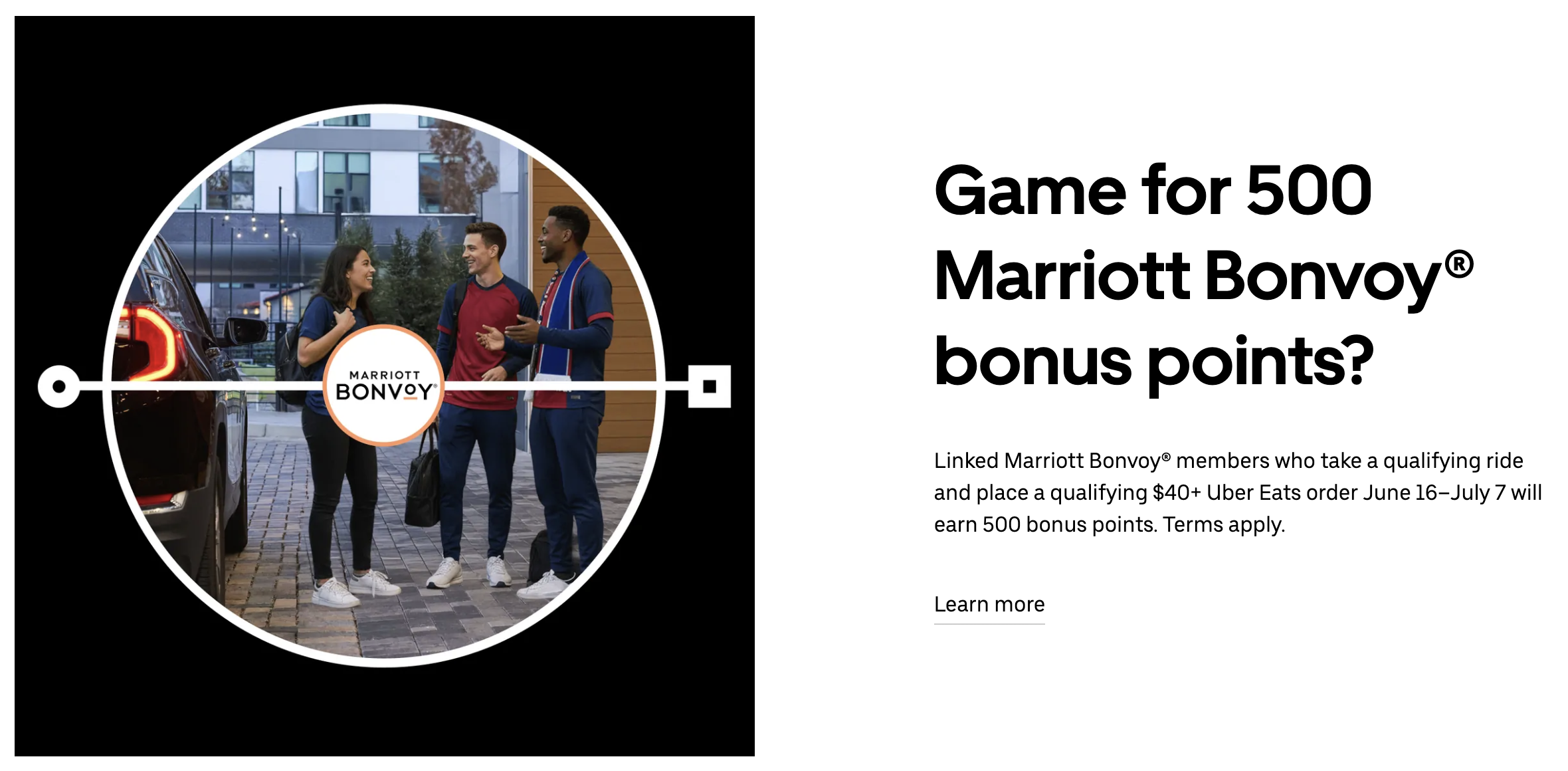 Screenshot of Uber / Marriott promotion banner for linked users.