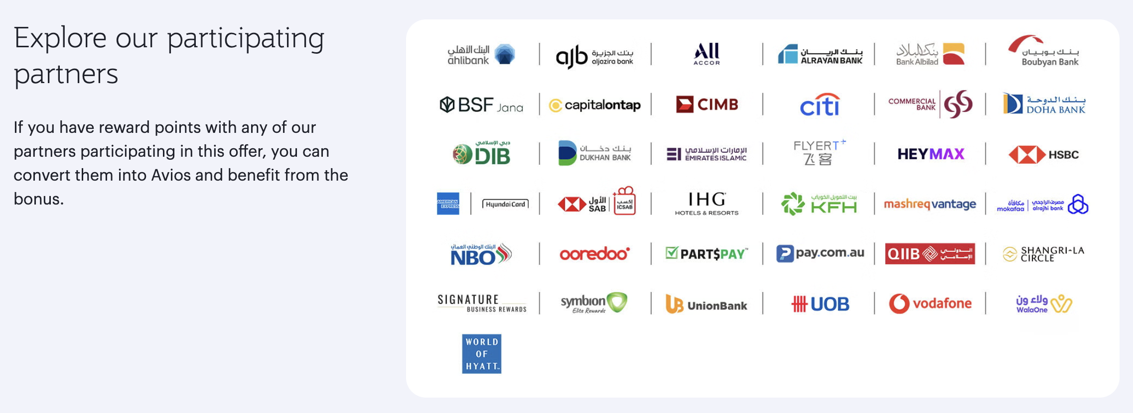 Screenshot of Qatar Airways transfer bonus partners.