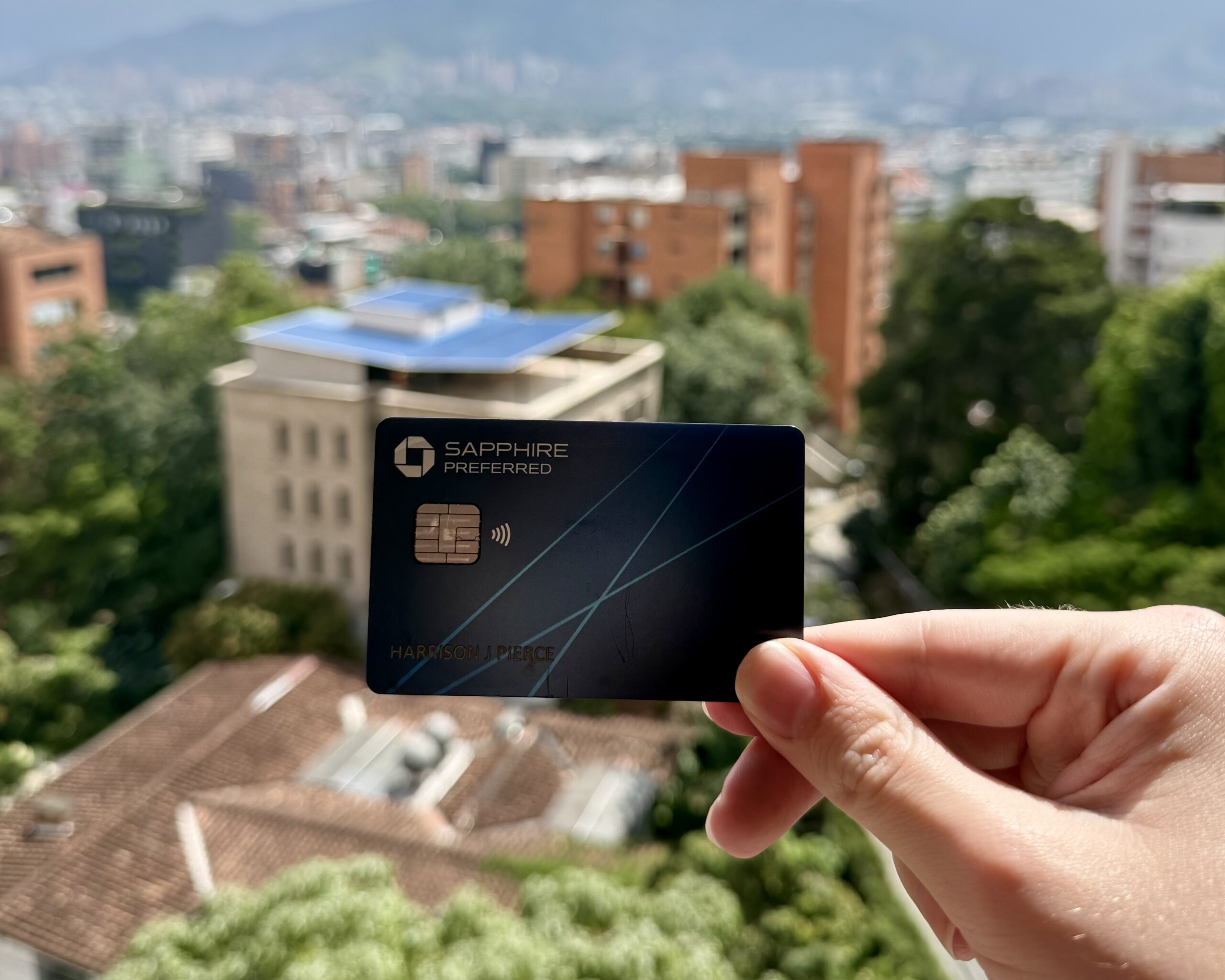 Chase Sapphire Preferred in front of buildings