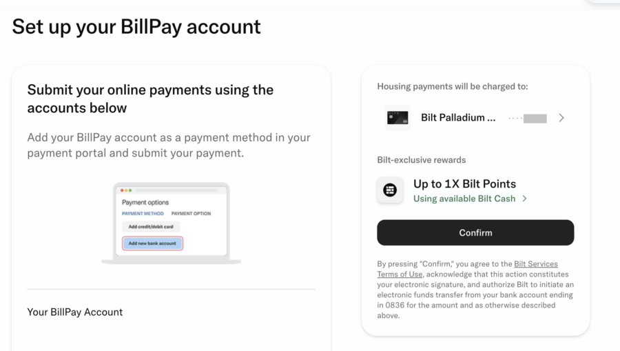 Bilt rewards housing payment connection page