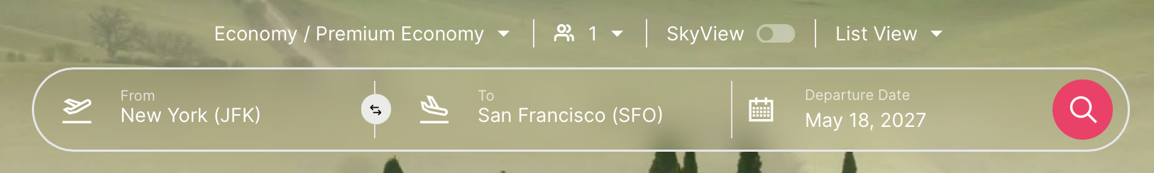 Roame.Travel search bar