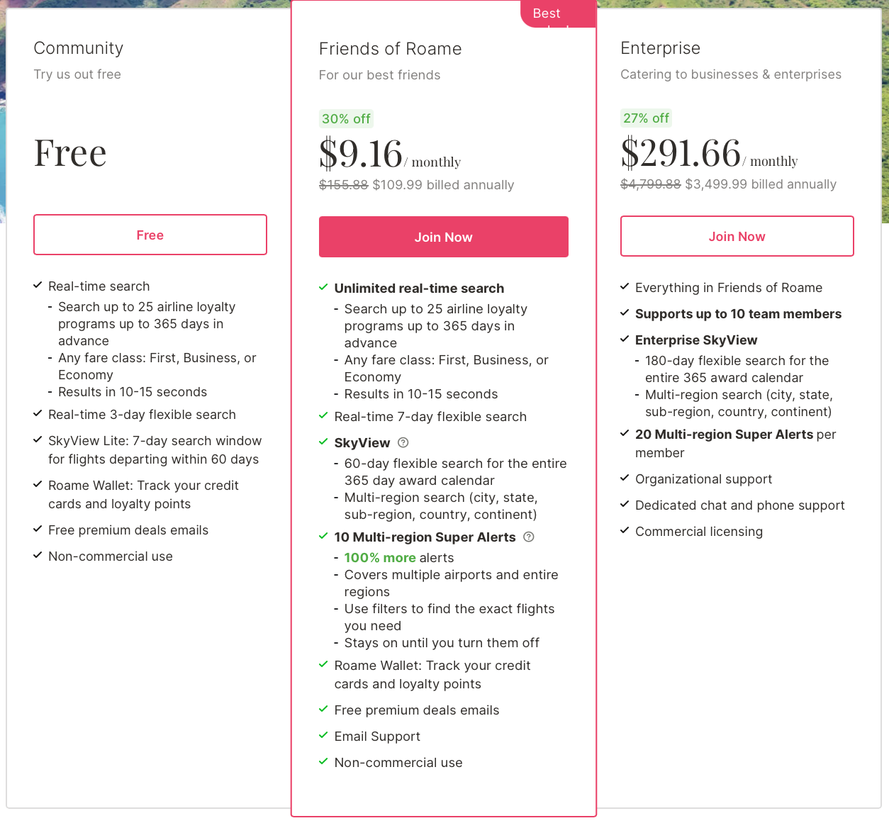 Roame.Travel plan comparison